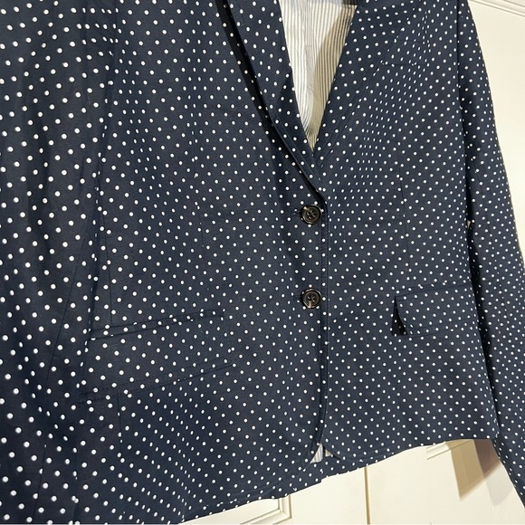J. Crew Regent Blazer Navy Blue White Polka Dot Preppy Business Linen Size 14 - Picture 4 of 8